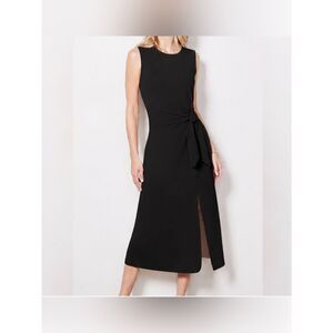 Evereve Aster Black Midi Dress Sleeveless Side Tie Slit Stretch Knit Women’s S